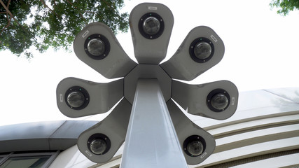 Cluster of 7 CCTV Surveillance Cameras in City of Singapore