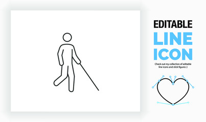 Obraz premium Editable line icon of a blind person walking, part of a huge set of editable outline stick figures! 