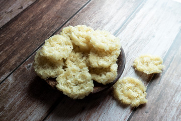 Raw Ranggining. A unique kind of Rengginang, made from variety of traditional tapioca and rice crackers sticked together and shaped into a disc.