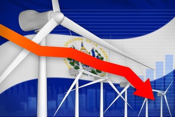 El Salvador wind energy power lowering chart, arrow down - green natural energy industrial illustration. 3D Illustration