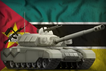 heavy tank on the Mozambique national flag background. 3d Illustration