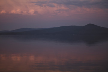 Early morning on the lake Turgoyak , Russia