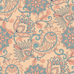 Fototapeta na wymiar Floral seamless pattern with paisley ornament.