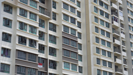 Windows and Facade of Generic Residential Apartment Building in Singapore
