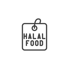 Certified halal food tag line icon. linear style sign for mobile concept and web design. Halal food label outline vector icon. Symbol, logo illustration. Vector graphics