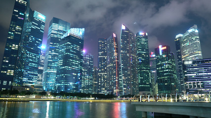 Business District Skyline of Singapore at Night