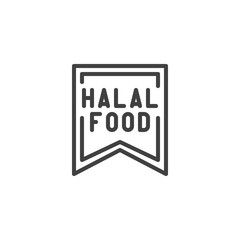 Obraz premium Halal label line icon. linear style sign for mobile concept and web design. Halal food sticker outline vector icon. Symbol, logo illustration. Vector graphics