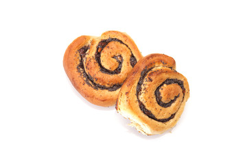 Homemade cream roll with strawberry jam. Isolated on white background.