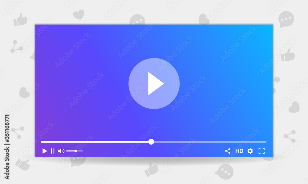Wall mural colorful mockup template on gray background with light blue gradient. life stream video player conce