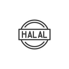 Fototapeta premium Halal certified label line icon. linear style sign for mobile concept and web design. Halal quality certificate outline vector icon. Symbol, logo illustration. Vector graphics