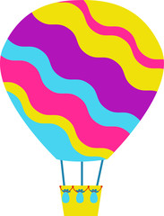 Detailed Hand Drawn Flat Illustration of a Colorful Hot Air Balloon