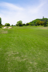 Golf Course with beautiful green field. Golf course with a rich green turf beautiful scenery.