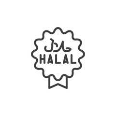 Halal food logo line icon. linear style sign for mobile concept and web design. Muslim halal label outline vector icon. Symbol, logo illustration. Vector graphics