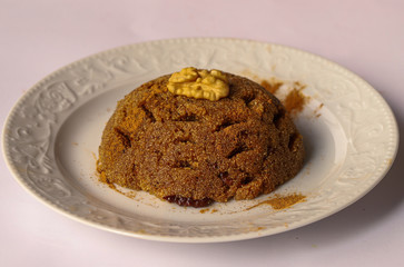 Turkish style semolina halva dessert.