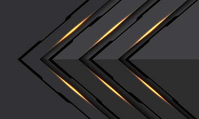 Abstract gold light black line cyber arrow direction on dark grey metallic design modern futuristic technology background vector illustration.