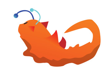 Cartoon cheerful orange caterpillar with funny horns smiling. Color illustration isolated on a white background.