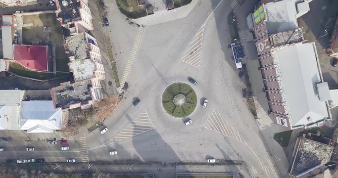 circular square in the center of Yerevan taken from the air during the day