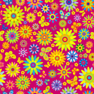 Vector seamless - spring flower pattern with butterfly