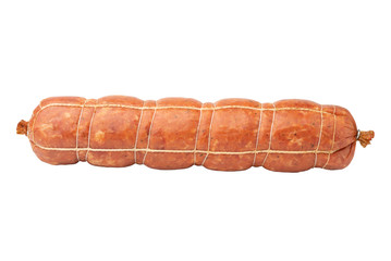 Whole salami sausage isolated on white background. Ready for menu, for catalog