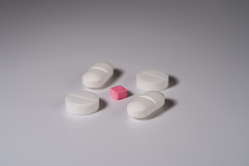 Pills close-up on a white background