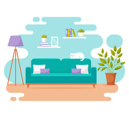 Living room interior. Vector illustration. Modern banner.