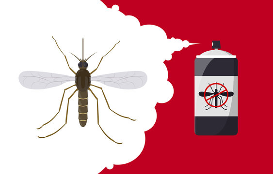 Mosquito Repellent Banner Concept. Insect Repellent Aerosol. Pest, Insect And Bug Control Spray Bottle