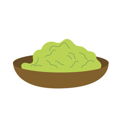 Wooden Cup with matcha tea powder in flat style. Hand-drawn Asian food item. Vector element isolated on a white background.