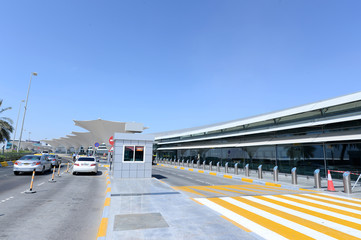 Beautiful departure view - Abu Dhabi International airport in the capital of UAE, United Arab Emirates.