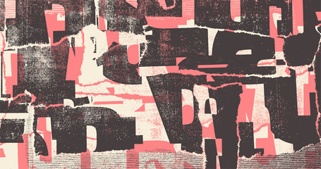 Collage of torn street posters. Abstract  halftone lettering background. vector illustration - obrazy, fototapety, plakaty