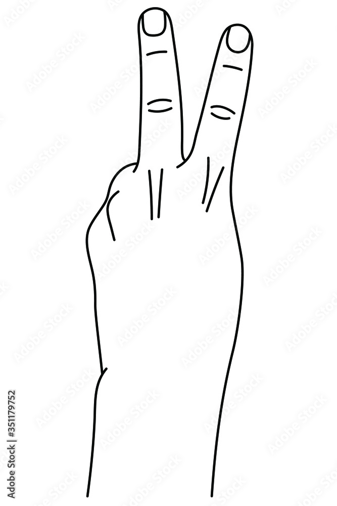Wall mural hand gesture in form number two. concept of peace gesture in sign language. vector illustration in o