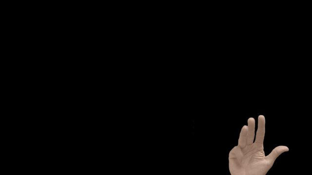 Man right hand pops up to count to five with fingers over alpha