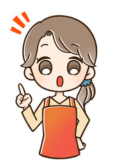エプロンの女性 指さし 注目