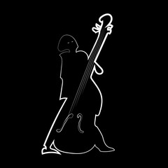 Jazz bassist silhouette in white isolated on black background. Illustration
Cotrabassist musician.