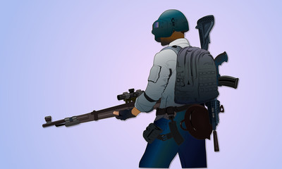 PubG soldier with Gun vector
