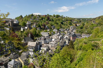 Fototapeta na wymiar View of Monschau and Castle Monschau, Germany