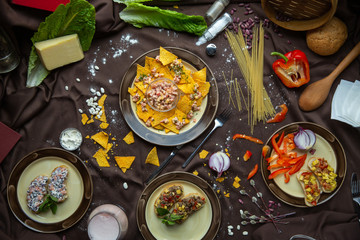 Mexican food mix colorful background Mexico