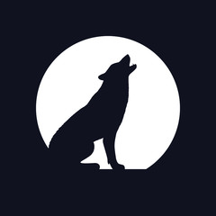Wolf graphic icon. Wolf howls at the Moon sign isolated on black background. Vector illustration
