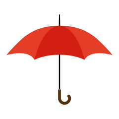 Red open umbrella. Vector isolated template.