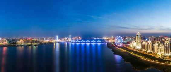 Fototapeta na wymiar Panorama of night view of modern city, Shanghai, China