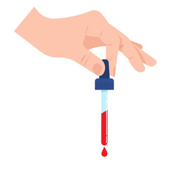 A hand is holding a dropper. Blood pipette. Isolated illustration.