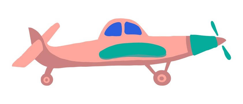 Sign airplane in hand drawn cartoon style isolated on white background. Agricultural aircraft vector flat colored stock illustration.