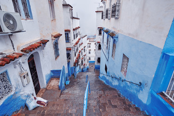 Travel by .Morocco. Street in medina of blue town Chefchaouen.