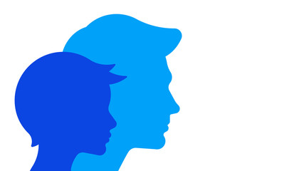 Family: silhouettes of  dad and child. Abstract members of the same family who look in the same direction. Vector template, design element, banner.