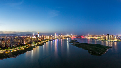 Fototapeta na wymiar Panorama of night view of modern city, Shanghai, China