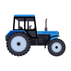 Blue tractor. Agricultural machinery for working on the farm or in the field. Vector illustration.