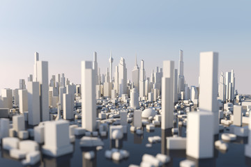 3D Rendering white city, Cityscape with building house and street with shallow depth of field effect