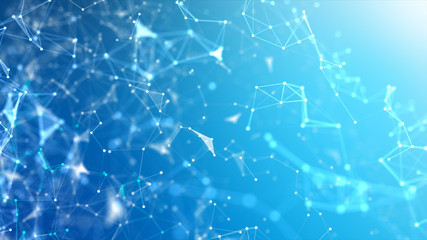 Abstract background Dot and connect line for cyber technology futuristic and network connection concept with dark and grain processed wide screen ratio.