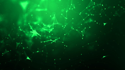 Abstract background Dot and connect line for cyber technology futuristic and network connection concept with dark and grain processed wide screen ratio.