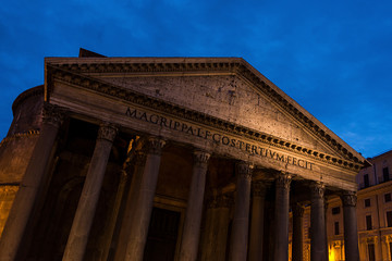 Pantheon at night in Rome, Piazza della Rotonda, Italy