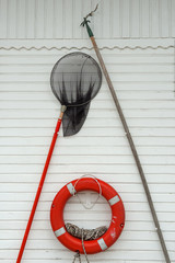 lifebuoy on a wooden pier